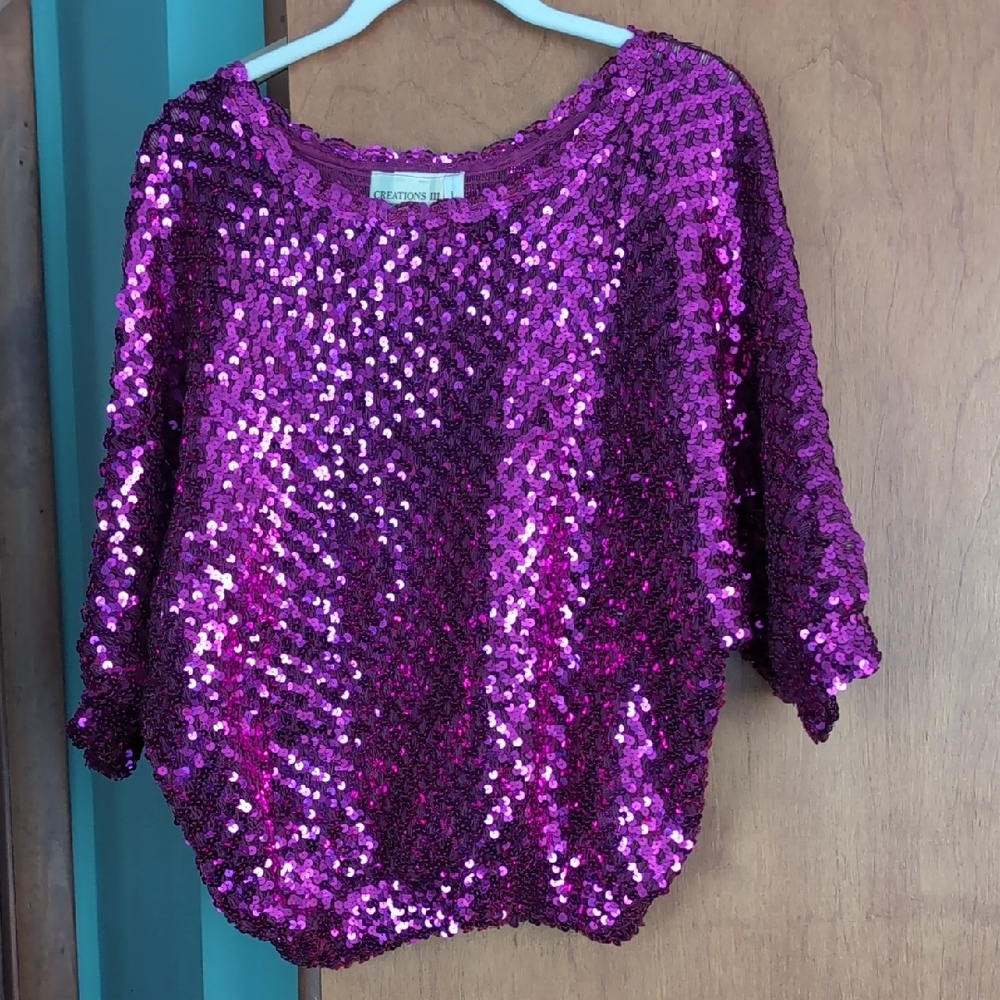Purple Sequin 3/4 Sleeve Blouse